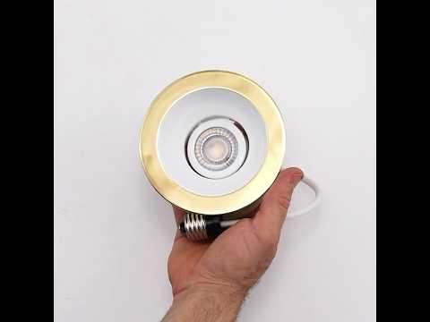 4" LED recessed lighting white reflector polished brass trim retrofit kit