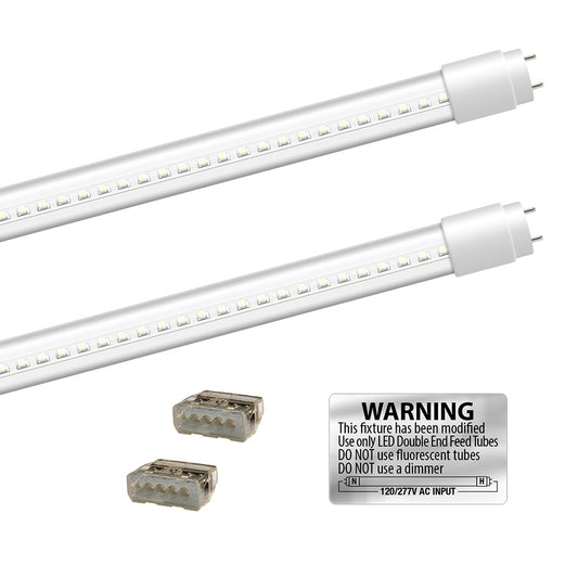 EZ LED T8 CLEAR glass retrofit kit fits 2 tube 4-foot light, Type-B, Double End 5000K Cool White Color