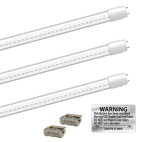 EZ LED T8 CLEAR glass retrofit kit fits 3 tube 4-foot light, Type-B, Double End 5000K Cool White Color