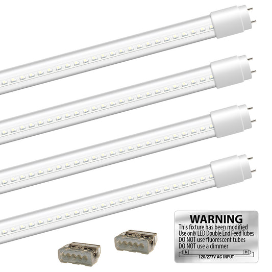 EZ LED T8 CLEAR glass retrofit kit fits 4 tube 4-foot light, Type-B, Double End 5000K Cool White Color